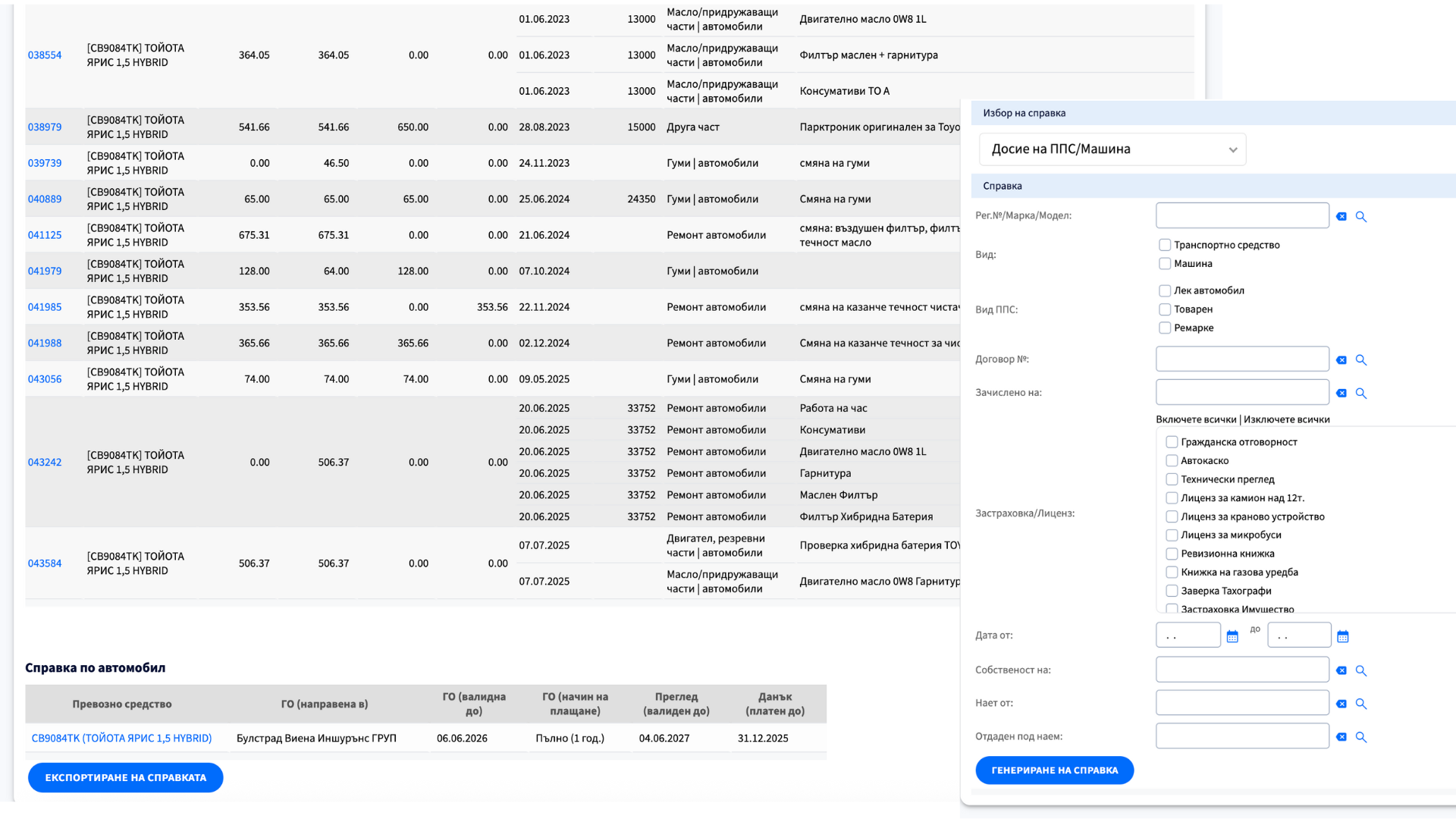Досие на транспортно средство