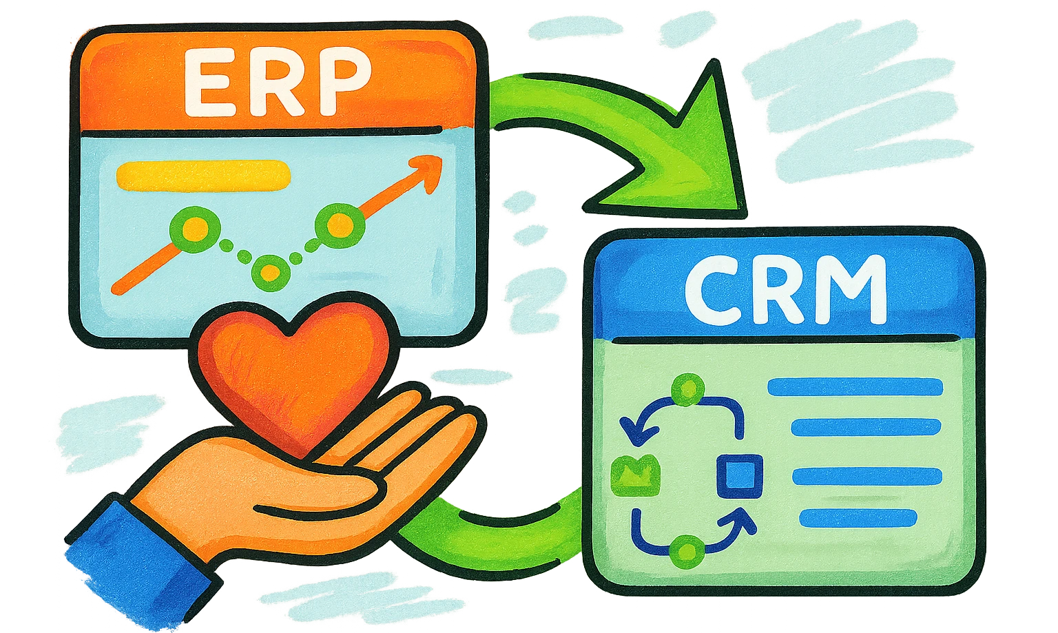 Изображение, показващо избора между ERP система и CRM