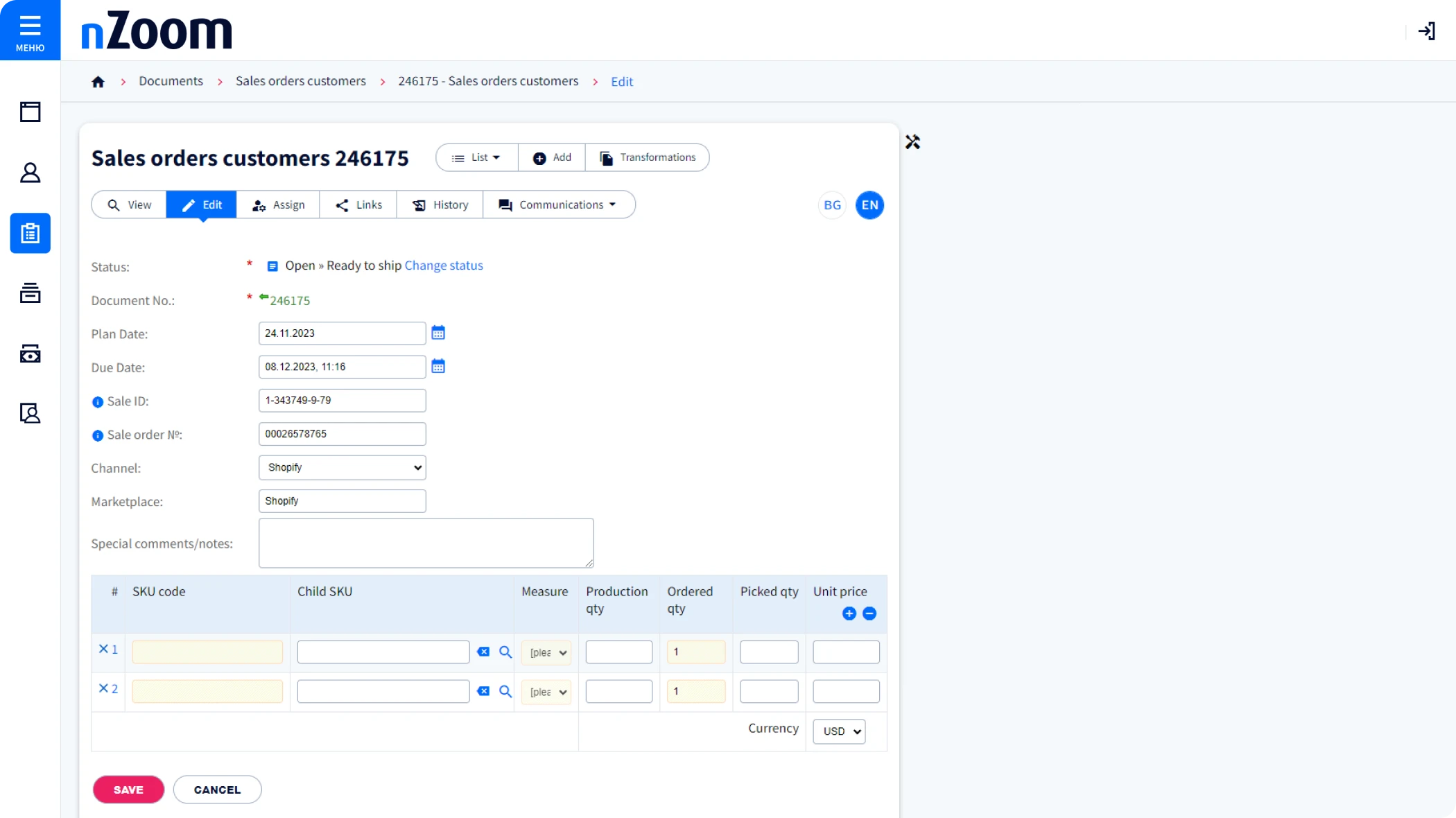 Sales Orders nZoom screenshot