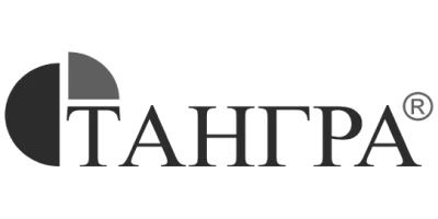 Лого на „Тангра-АВ“ – кръг, разделен на сегменти, и надпис на кирилица, монохромно