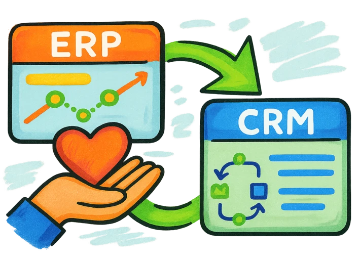 Изображение, показващо избора между ERP система и CRM